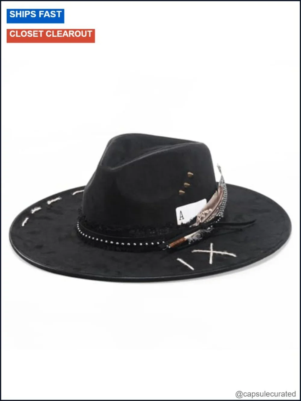 Wide Brim Fedora Hat for Men Women with Adjustable Strap - Polyester Suede